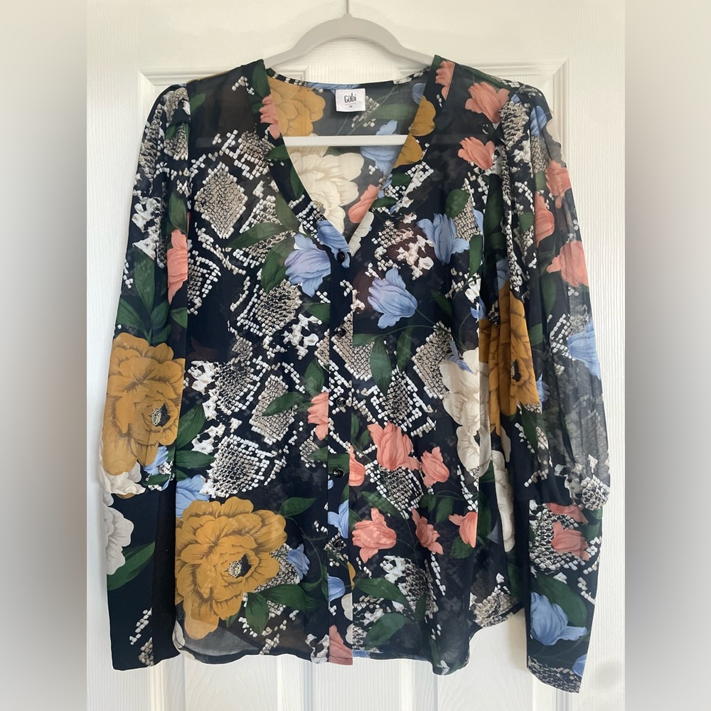 CAbi Multicolor Floral V-Neck Top